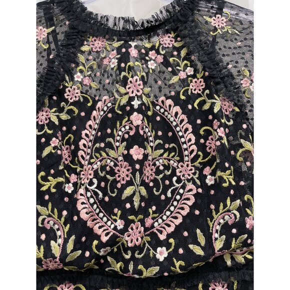 Mac Duggal Black Embroidered Floral Tiered Maxi Dress Formal Gown Sz 2 NWT - Picture 6 of 9